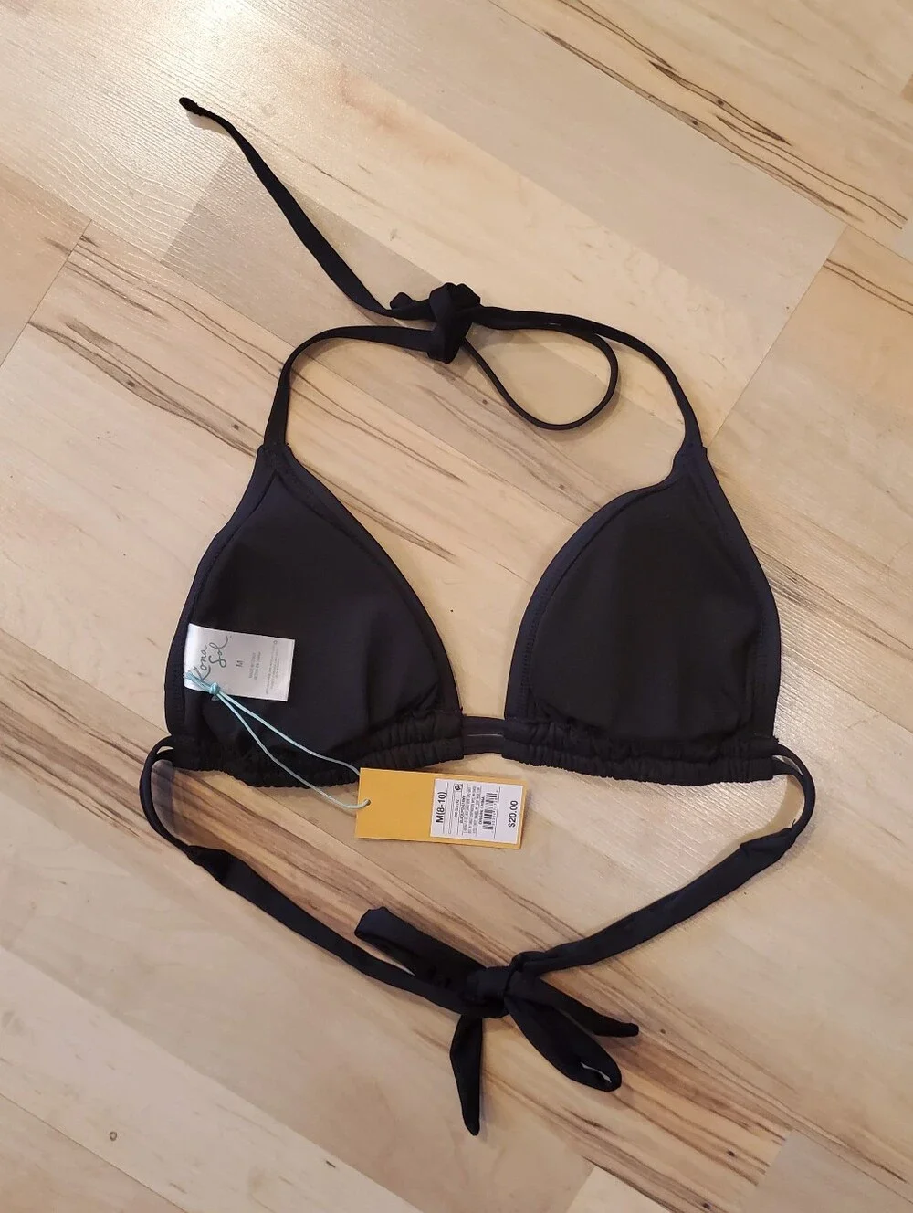 NWT Kona Sol Triangle Halter Style Bikini Top - Black - Sz Medium
